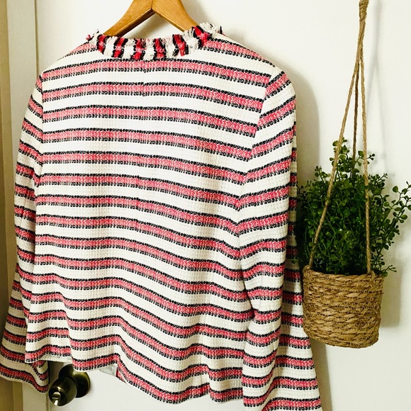 Talbots Tweed Stripe Blazer Cranberry and Cream Size 10 EUC - Picture 5 of 12